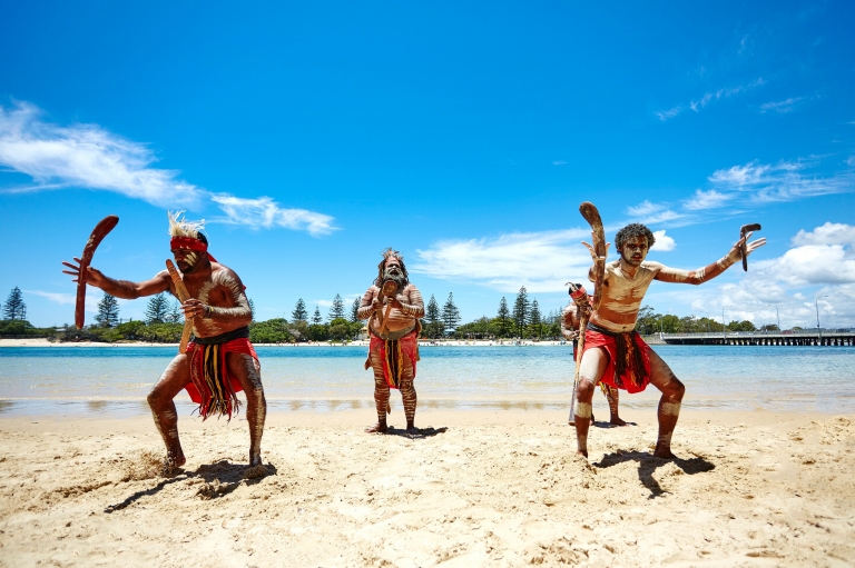 Aboriginal performance on the Jellurgal Cultural Tour, Burleigh Heads, Queensland © Chris Proud, Tourism and Events Queensland Aboriginal performance on the Jellurgal Cultural Tour, Burleigh Heads, Queensland © Chris Proud, Tourism and Events Queensland