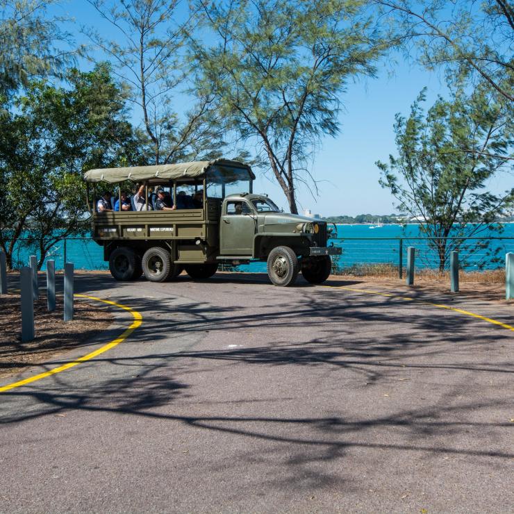 Visitors in an army truck for the Darwin History and Wartime Experience © Tourism NT/Darwin Wartime Experience Visitors in an army truck for the Darwin History and Wartime Experience © Tourism NT/Darwin Wartime Experience