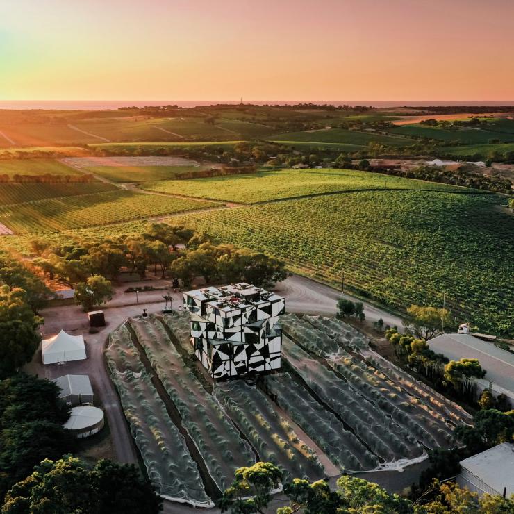Aerial view over The Cube and d'Arenberg Winery in McLaren Vale © Trent Martin Photography Aerial view over The Cube and d'Arenberg Winery in McLaren Vale © Trent Martin Photography