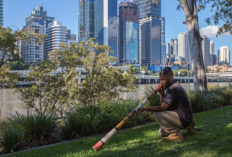 Didgeridoo performer with BlackCard Cultural Tours in Brisbane © Telan Lindsey Photography/BlackCard Cultural Tours Didgeridoo performer with BlackCard Cultural Tours in Brisbane © Telan Lindsey Photography/BlackCard Cultural Tours