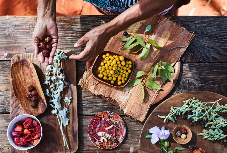 Flatlay of native bush tucker ingredients © Voyages Flatlay of native bush tucker ingredients © Voyages
