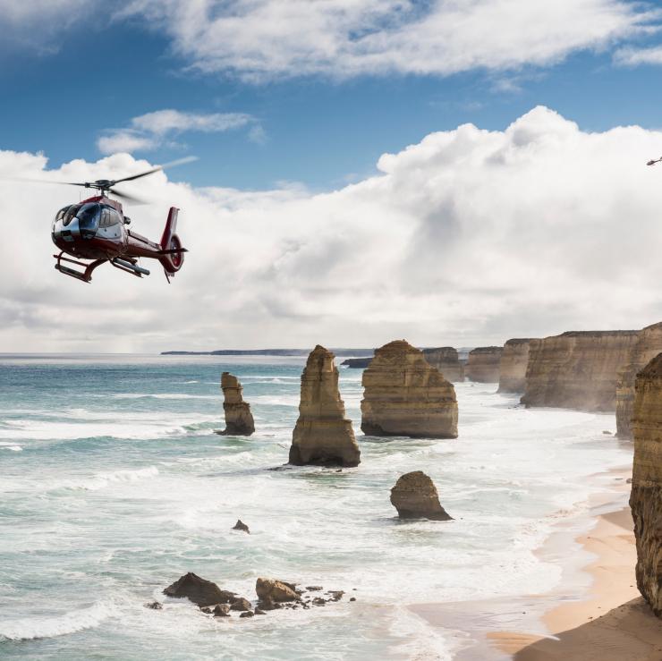 Helicopter flies above the 12 Apostles © Visit Victoria Helicopter flies above the 12 Apostles © Visit Victoria