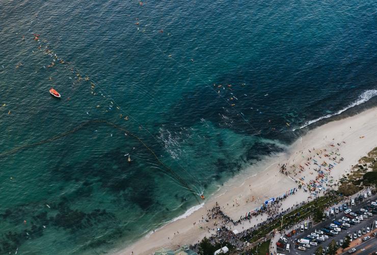 Aerial shot of the Rottnest Channel Swim, Cottesloe Beach, WA © Tourism Western Australia Aerial shot of the Rottnest Channel Swim, Cottesloe Beach, WA © Tourism Western Australia