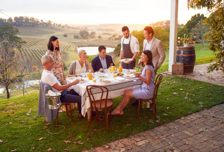 Group of friends dining outside at Bistro Molines in the Hunter Valley © Tourism Australia Group of friends dining outside at Bistro Molines in the Hunter Valley © Tourism Australia