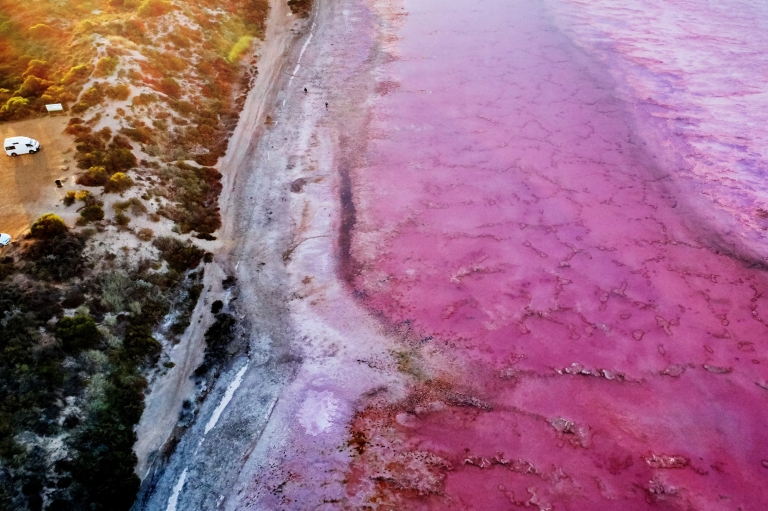 Aerial view of Hutt Lagoon, near Port Gregory © Tourism Western Australia Aerial view of Hutt Lagoon, near Port Gregory © Tourism Western Australia