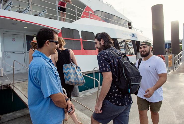 Visitors boarding SeaLink NT ferry at Cullen Bay for a Tiwi Tours day trip, NT © Tourism NT/Shaana McNaught Visitors boarding SeaLink NT ferry at Cullen Bay for a Tiwi Tours day trip, NT © Tourism NT/Shaana McNaught