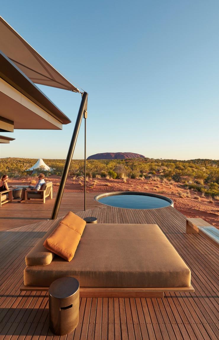 The Dune Pavilion Deck with views of Uluru at Longitude 131 in the Northern Territory © Baillies Longitude 131 The Dune Pavilion Deck with views of Uluru at Longitude 131 in the Northern Territory © Baillies Longitude 131