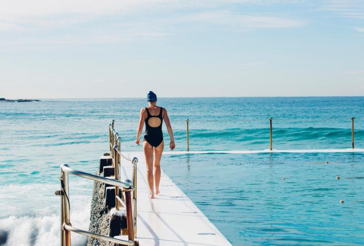 Woman out for a morning swim at Bondi Icebergs at Bondi Beach in New South Wales © Destination NSW/Issac Brown Woman out for a morning swim at Bondi Icebergs at Bondi Beach in New South Wales © Destination NSW/Issac Brown