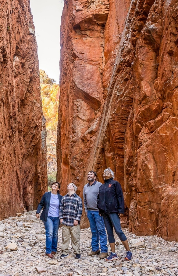 Groupe debout admirant le Standley Chasm, West MacDonnell Ranges, Territoire du Nord © Tourism NT/Helen Orr