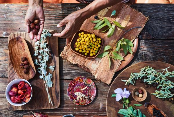 Foto flatlay bahan makanan ala hutan semak asli © Voyages