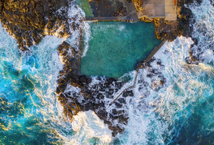 Panorama aereo su Blowhole Point Rock Pool, Kiama © Destination NSW Panorama aereo su Blowhole Point Rock Pool, Kiama © Destination NSW