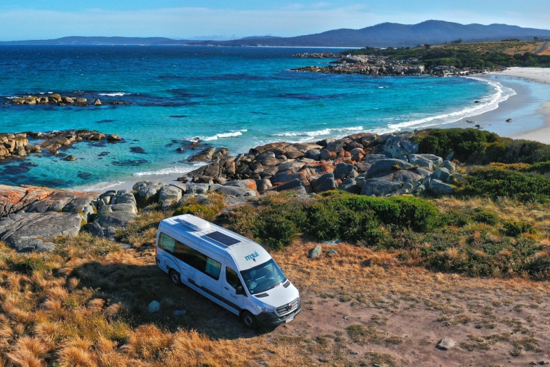 Maui Motorhome parked on the coastline in Tasmania © Tourism Australia Maui Motorhome parked on the coastline in Tasmania © Tourism Australia